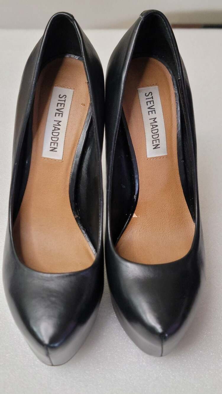 Steve Madden DEJAVU Black Leather Platform Stiletto Heels